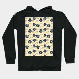 Abstract Floral Pattern in Navy Blue, Mustard Yellow and Cream Hoodie